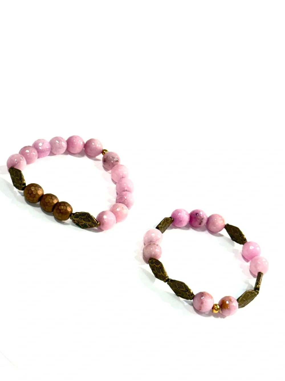 Gemelli Pink Agate Natural Stone Tribal Bracelet Set NEW